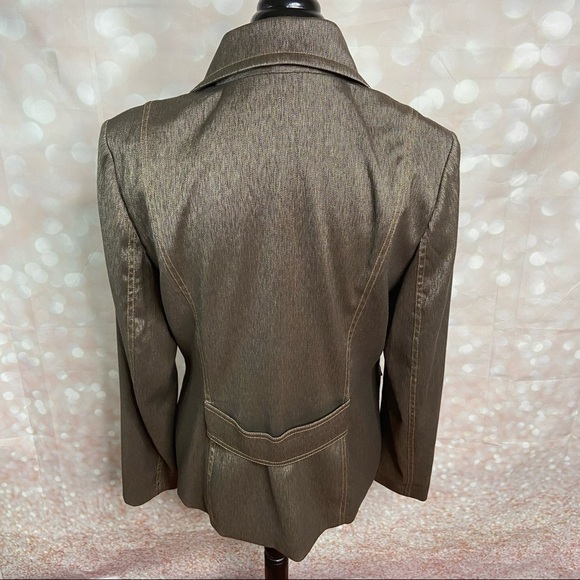 NWT Vesti One-Button Blazer - Brown with Metallic Gold Threads - Size 14 - Picture 2 of 11